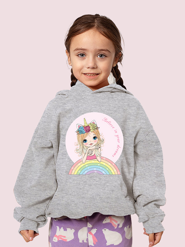 BELIEVE IN YOUR DREAMS GREY COTTON HOODIE - Benditaa