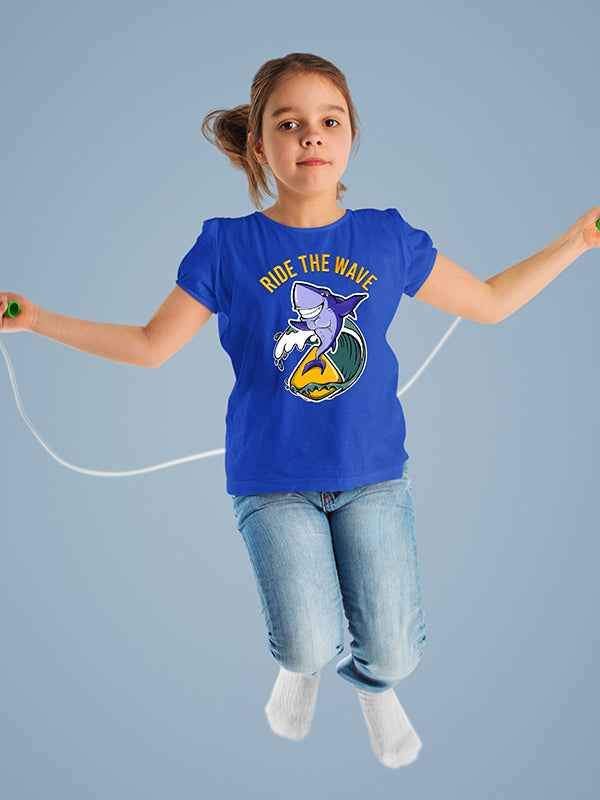 RIDE THE WAVE GIRLS BLUE COTTON T-SHIRT
