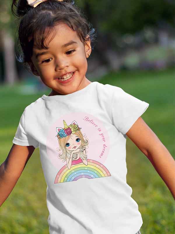 BELIEVE IN YOUR DREAMS GIRLS WHITE COTTON T-SHIRT