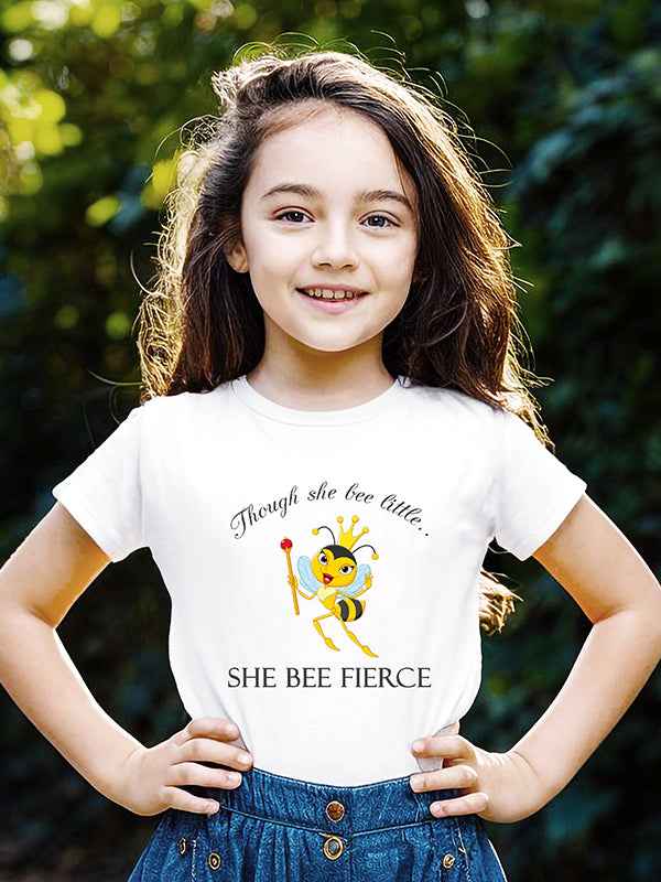 BEE FIERCE GIRLS WHITE COTTON T-SHIRT
