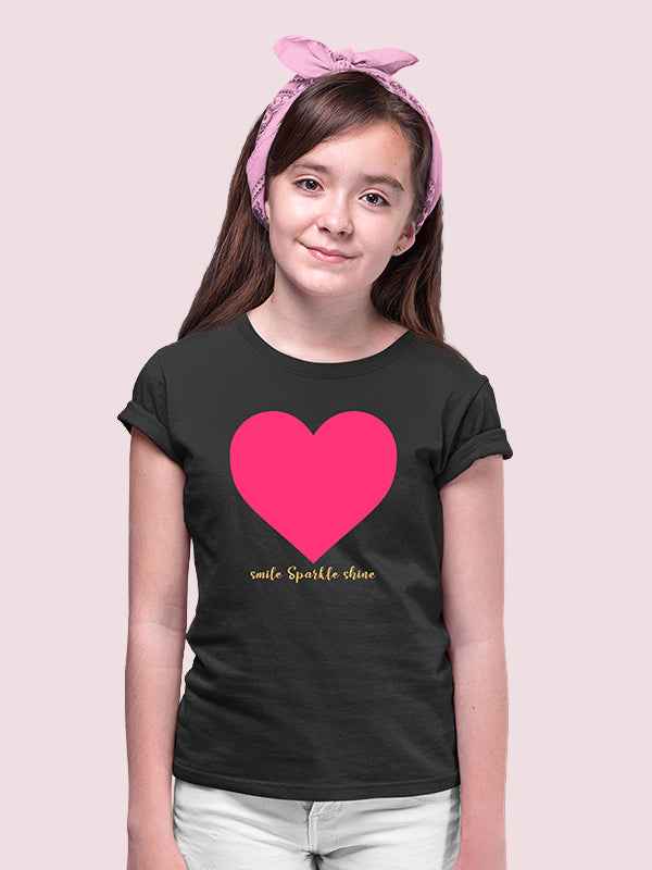 SMILE SPARKLE SHINE GIRLS BLACK COTTON T-SHIRT