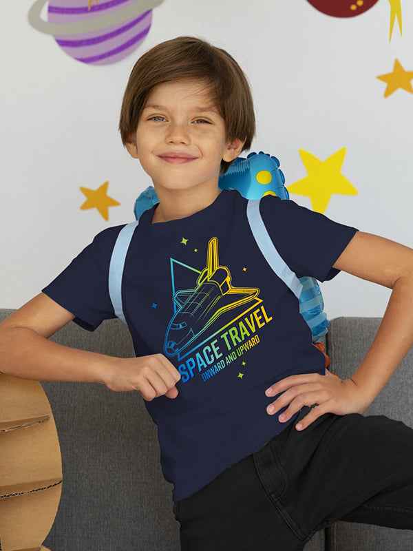 SPACE TRAVEL BOYS NAVY BLUE COTTON T-SHIRT