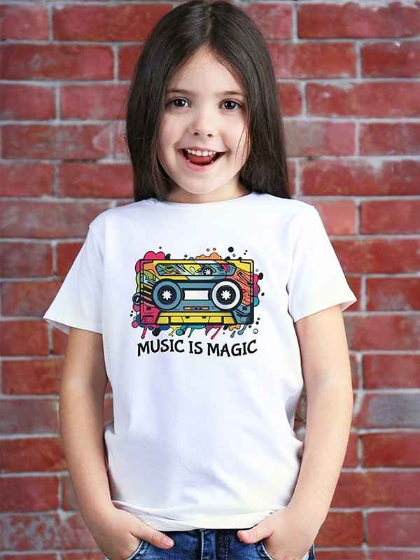 MUSIC IS MAGIC GIRLS WHITE COTTON T-SHIRT