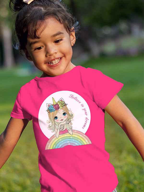 BELIEVE IN YOUR DREAMS GIRLS PINK COTTON T-SHIRT