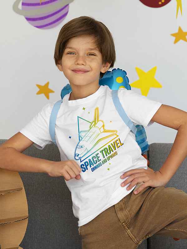 SPACE TRAVEL BOYS WHITE COTTON T-SHIRT