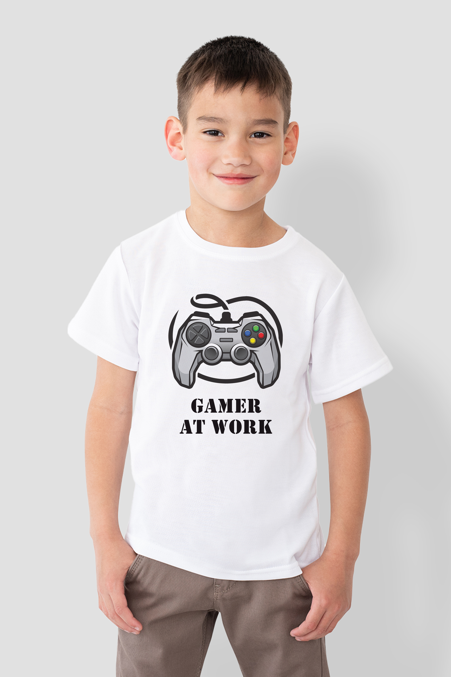 GAMER AT WORK BOYS WHITE COTTON  T-SHIRT - Benditaa