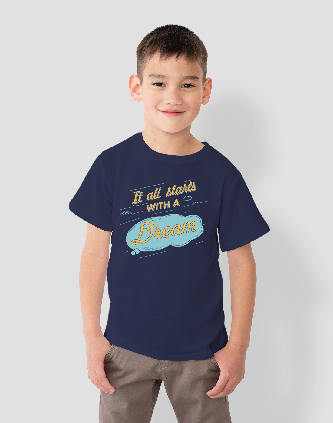 IT ALL STARTS WITH A DREAM BOYS NAVY BLUE COTTON  T-SHIRT - Benditaa