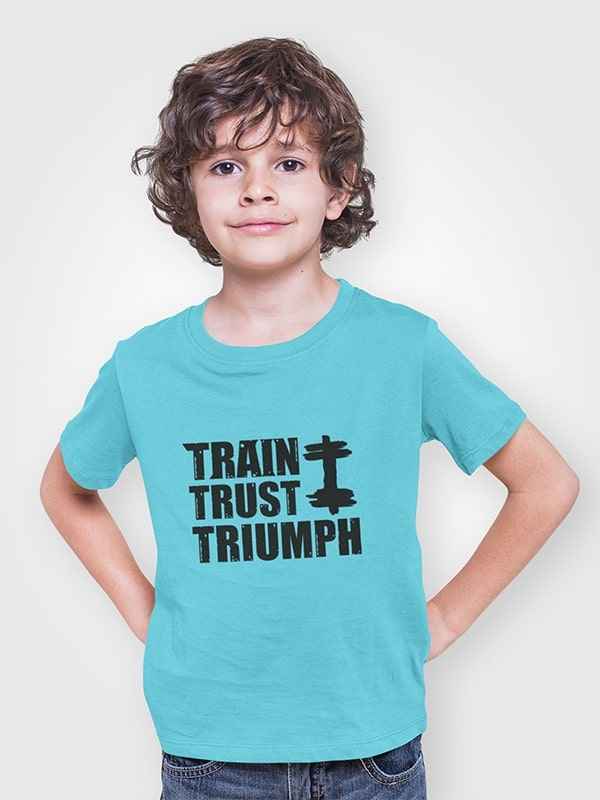 TRAIN TRUST TRIUMPH BOYS SKY BLUE COTTON T-SHIRT