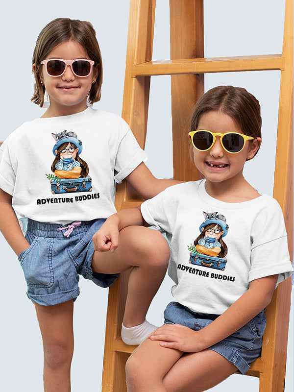 ADVENTURE BUDDIES GIRLS WHITE COTTON T-SHIRT