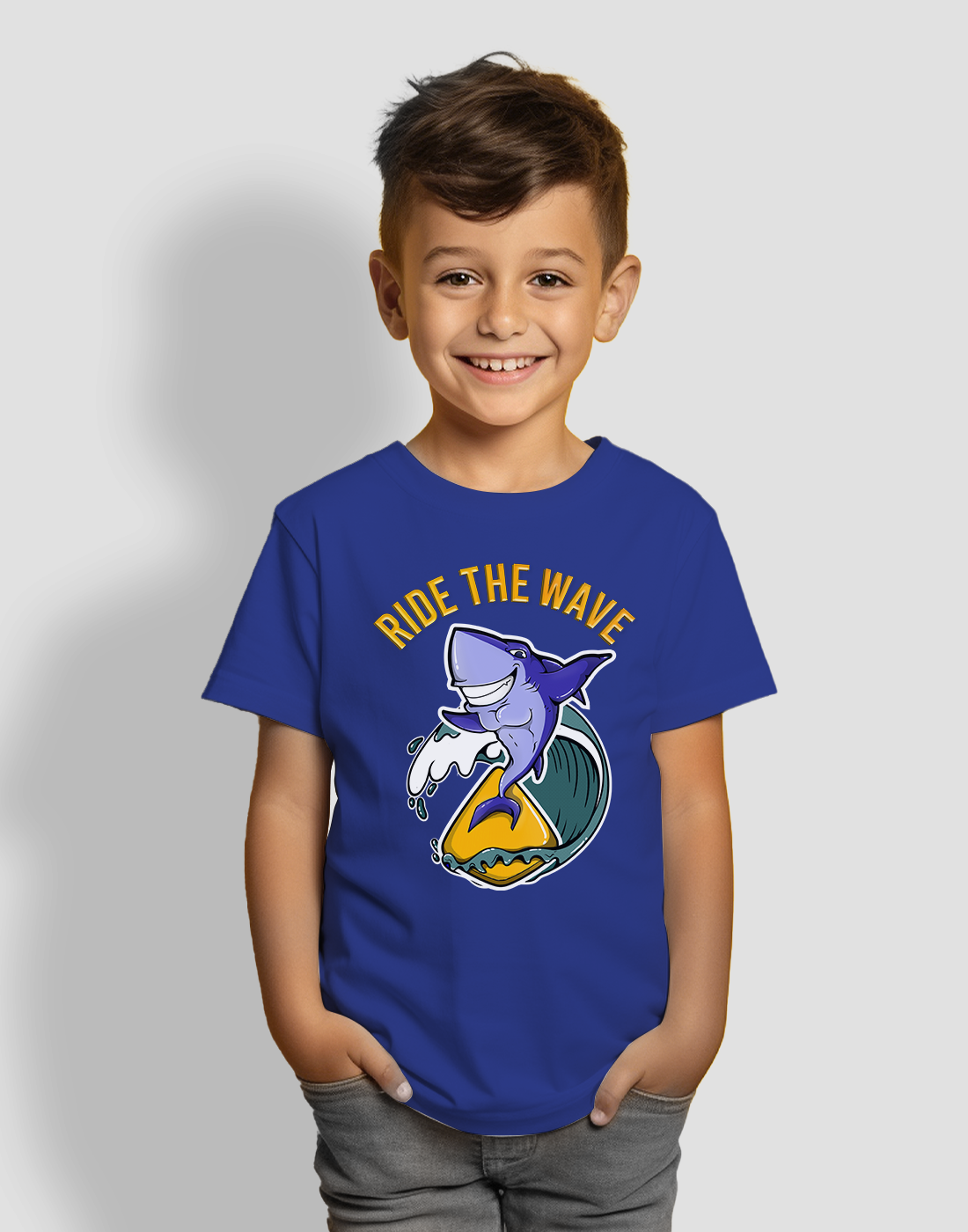 RIDE THE WAVE BOYS BLUE COTTON T-SHIRT - Benditaa