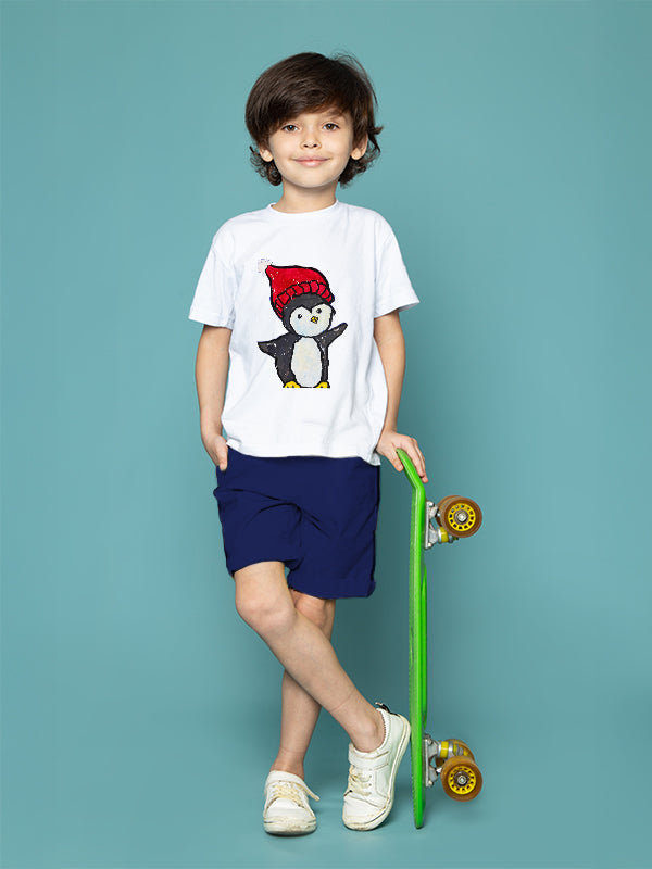 PENGUIN UNISEX WHITE COTTON T-SHIRT - Benditaa