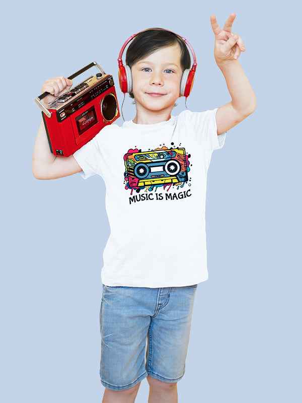MUSIC IS MAGIC BOYS WHITE COTTON T-SHIRT
