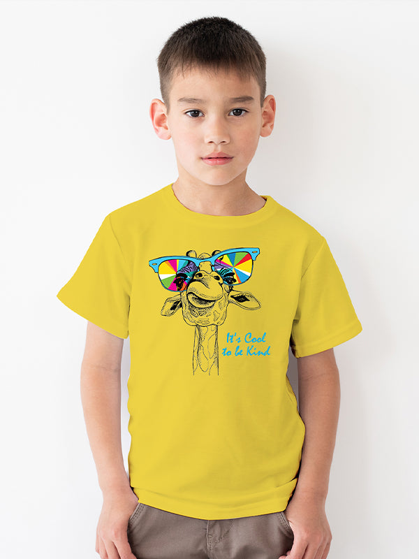 ITS COOL TO BE KIND BOYS YELLOW COTTON T-SHIRT - Benditaa