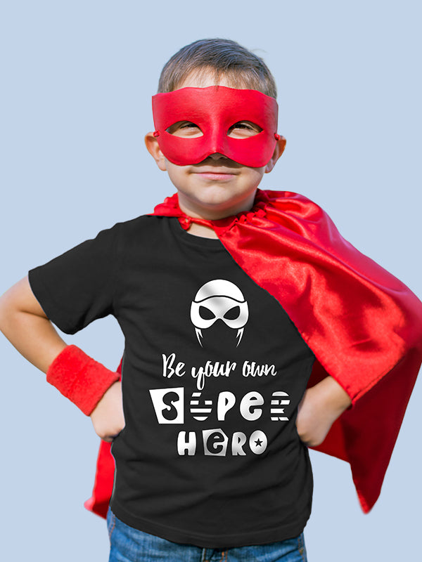 BE YOUR OWN SUPER HERO BOYS BLACK COTTON T-SHIRT - Benditaa