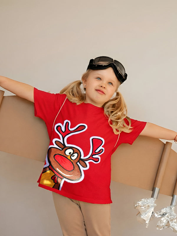 RUDOLPH UNISEX RED COTTON T-SHIRT - Benditaa