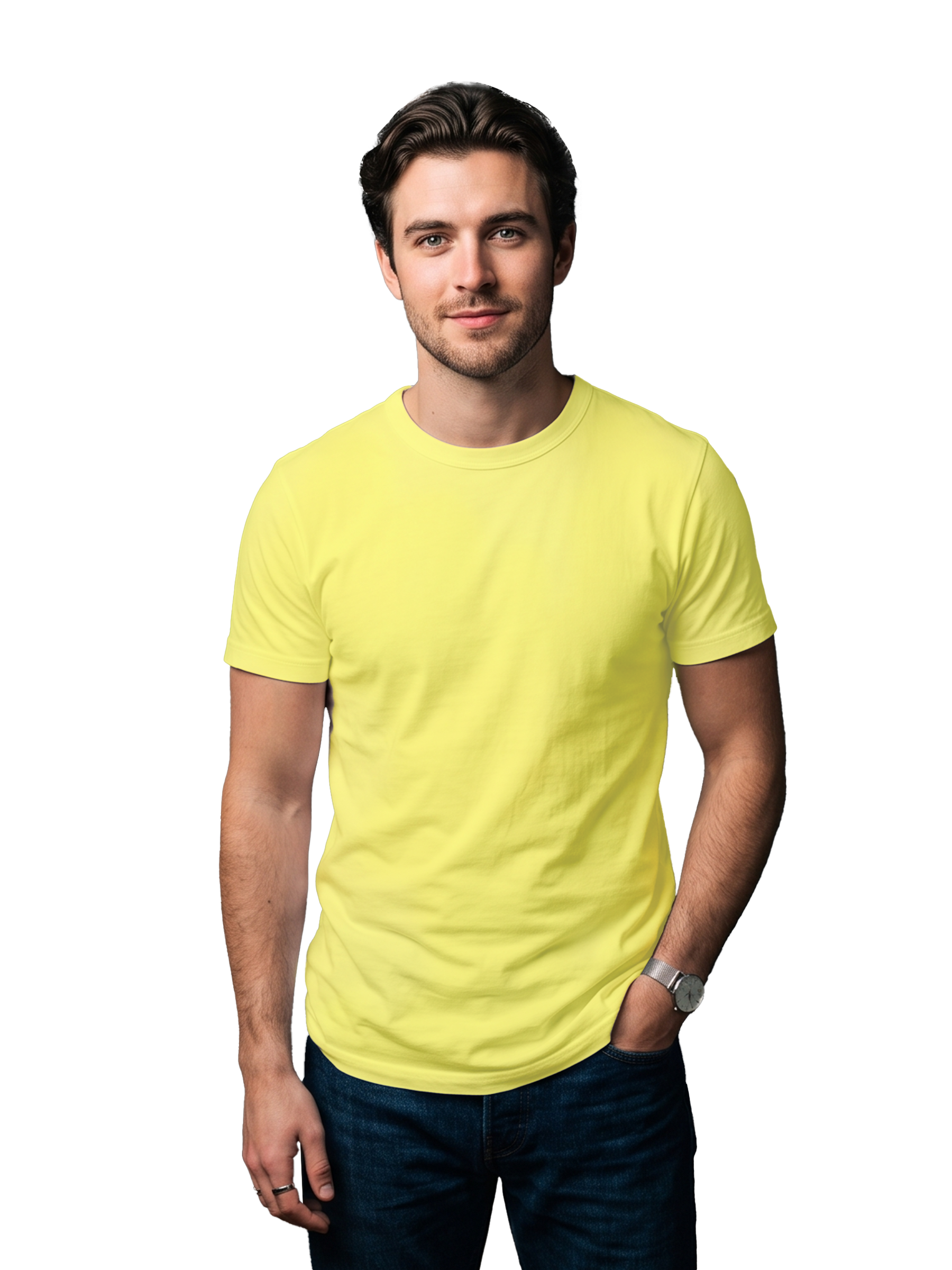 YELLOW CLASSIC CREW COTTON SOLID T-SHIRT