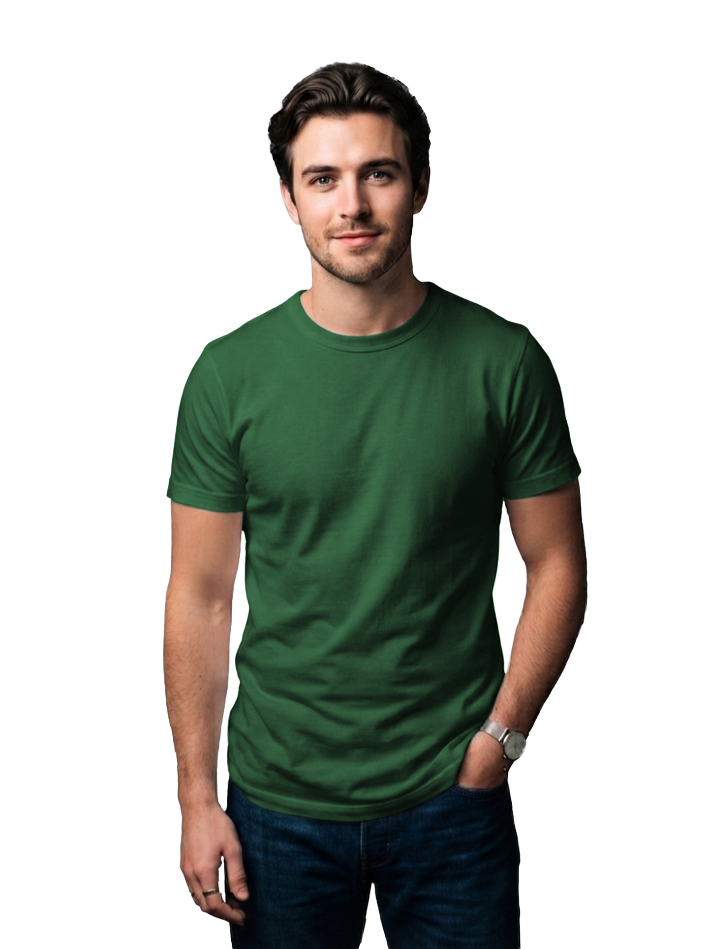 BOTTLE GREEN CLASSIC CREW COTTON SOLID T-SHIRT