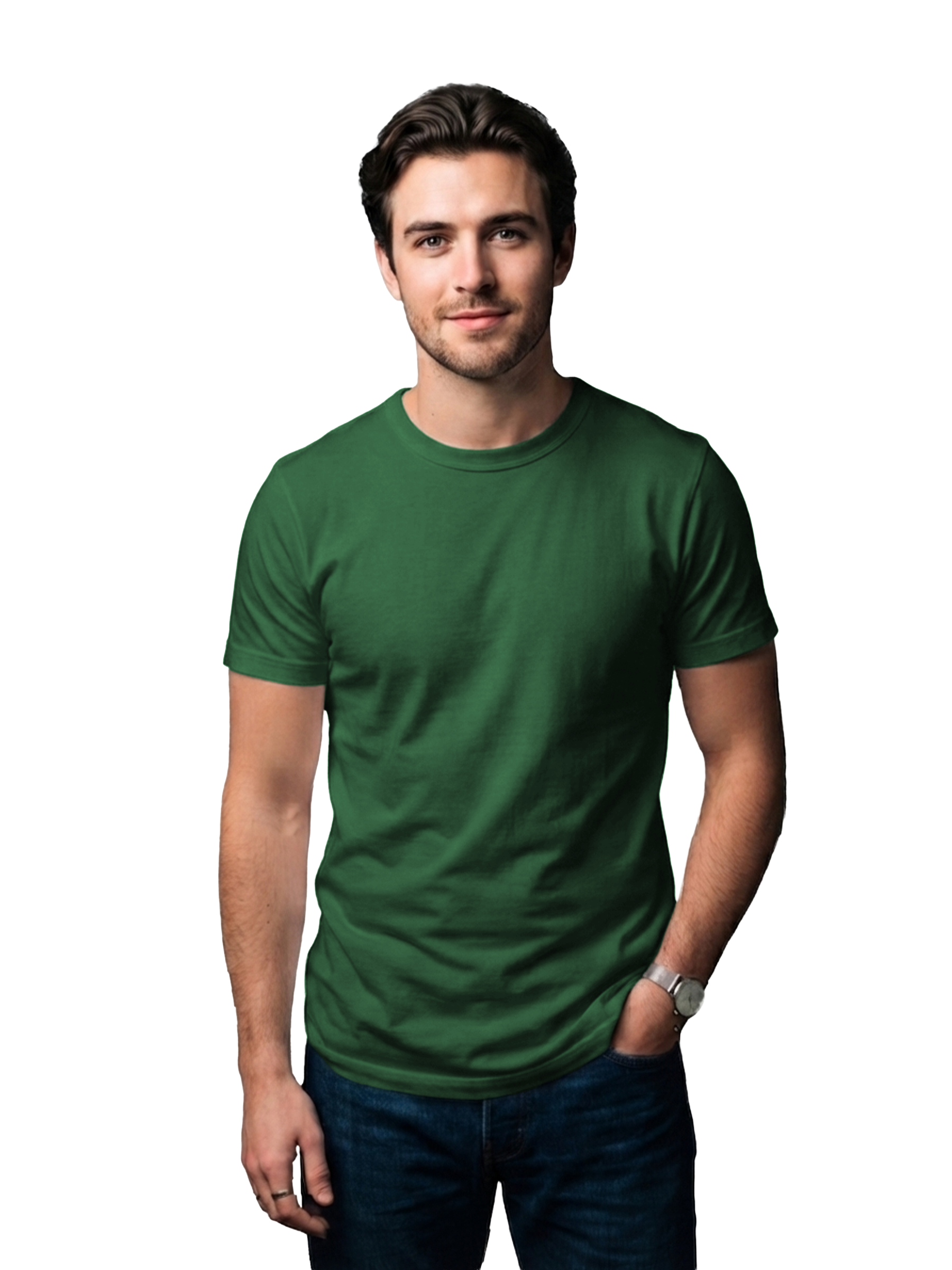 BOTTLE GREEN CLASSIC CREW COTTON SOLID T-SHIRT
