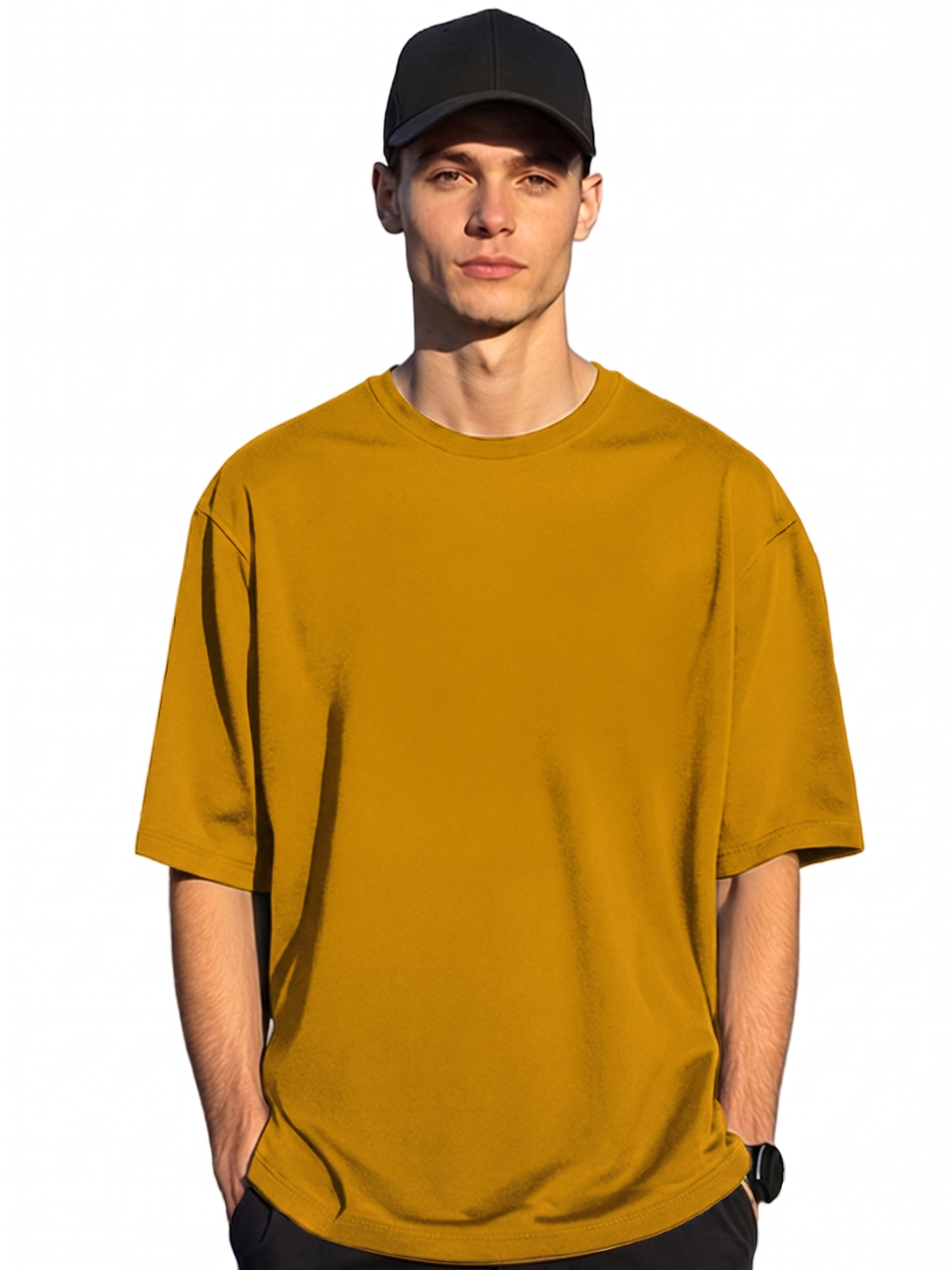 YELLOW OVERSIZED COTTON SOLID T-SHIRT