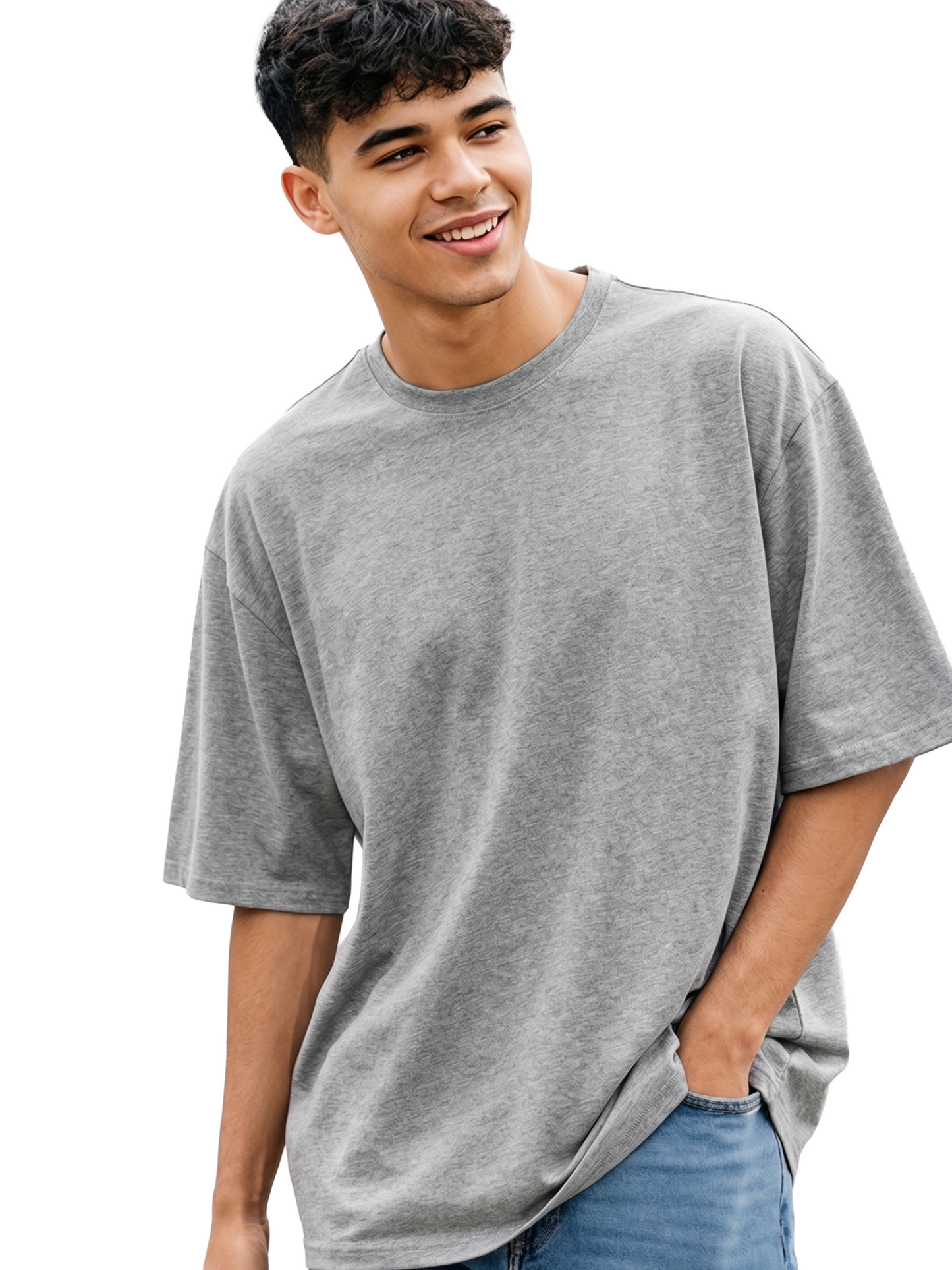 GREY OVERSIZED COTTON SOLID T-SHIRT