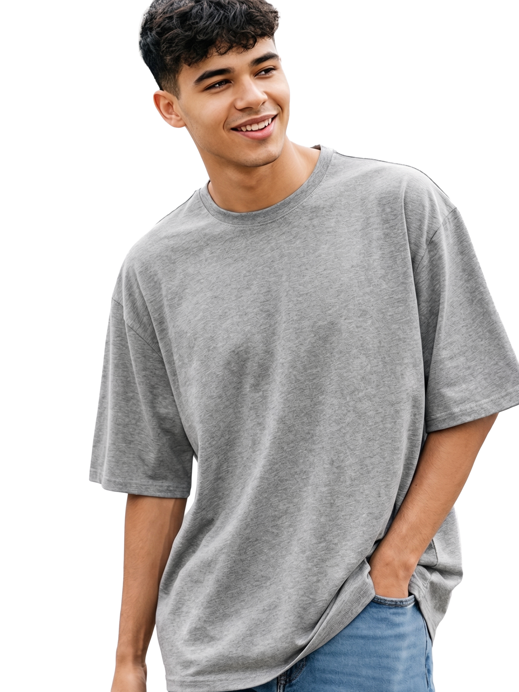 GREY OVERSIZED COTTON SOLID T-SHIRT
