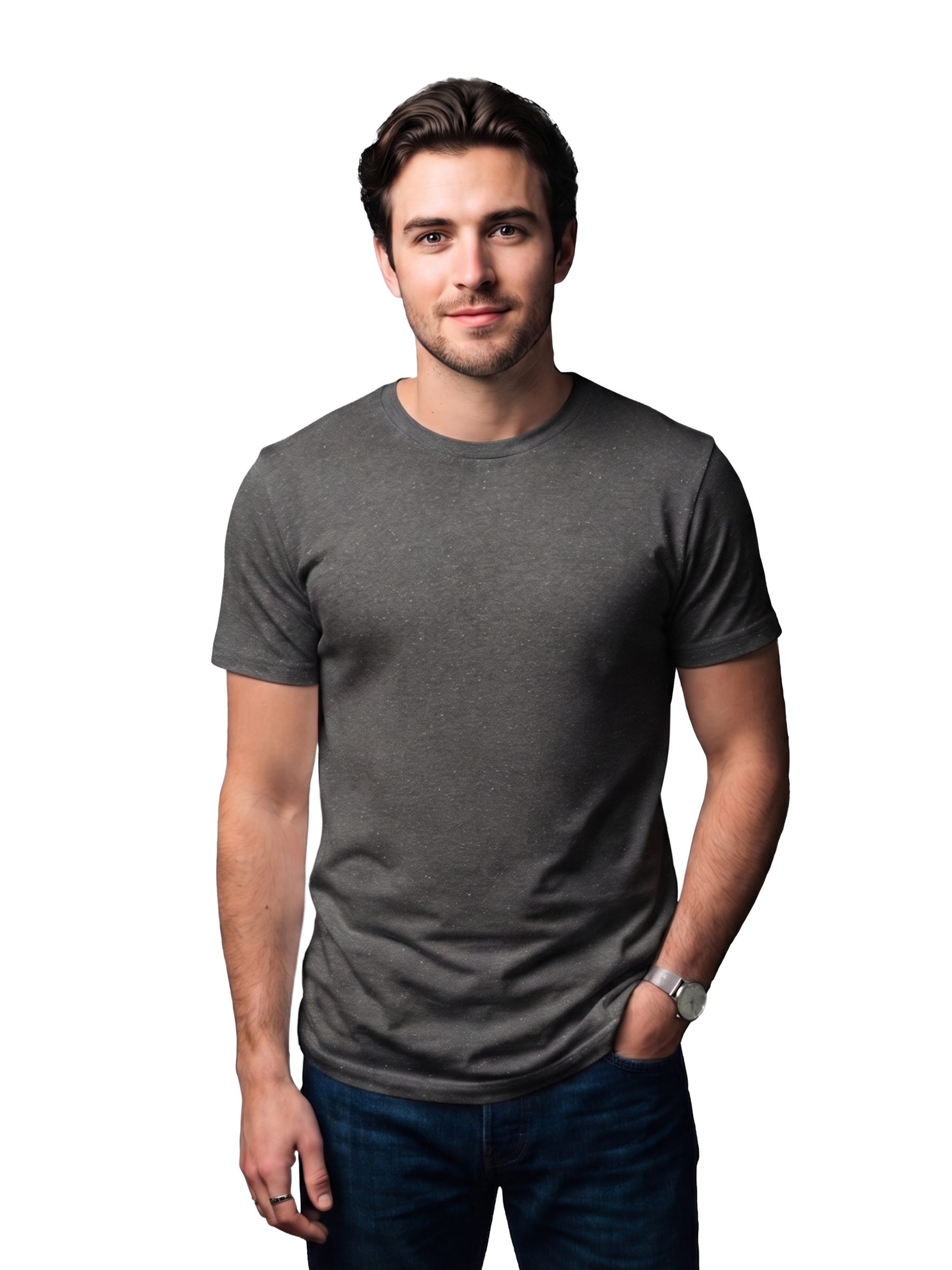 DARK GREY CLASSIC CREW COTTON SOLID T-SHIRT