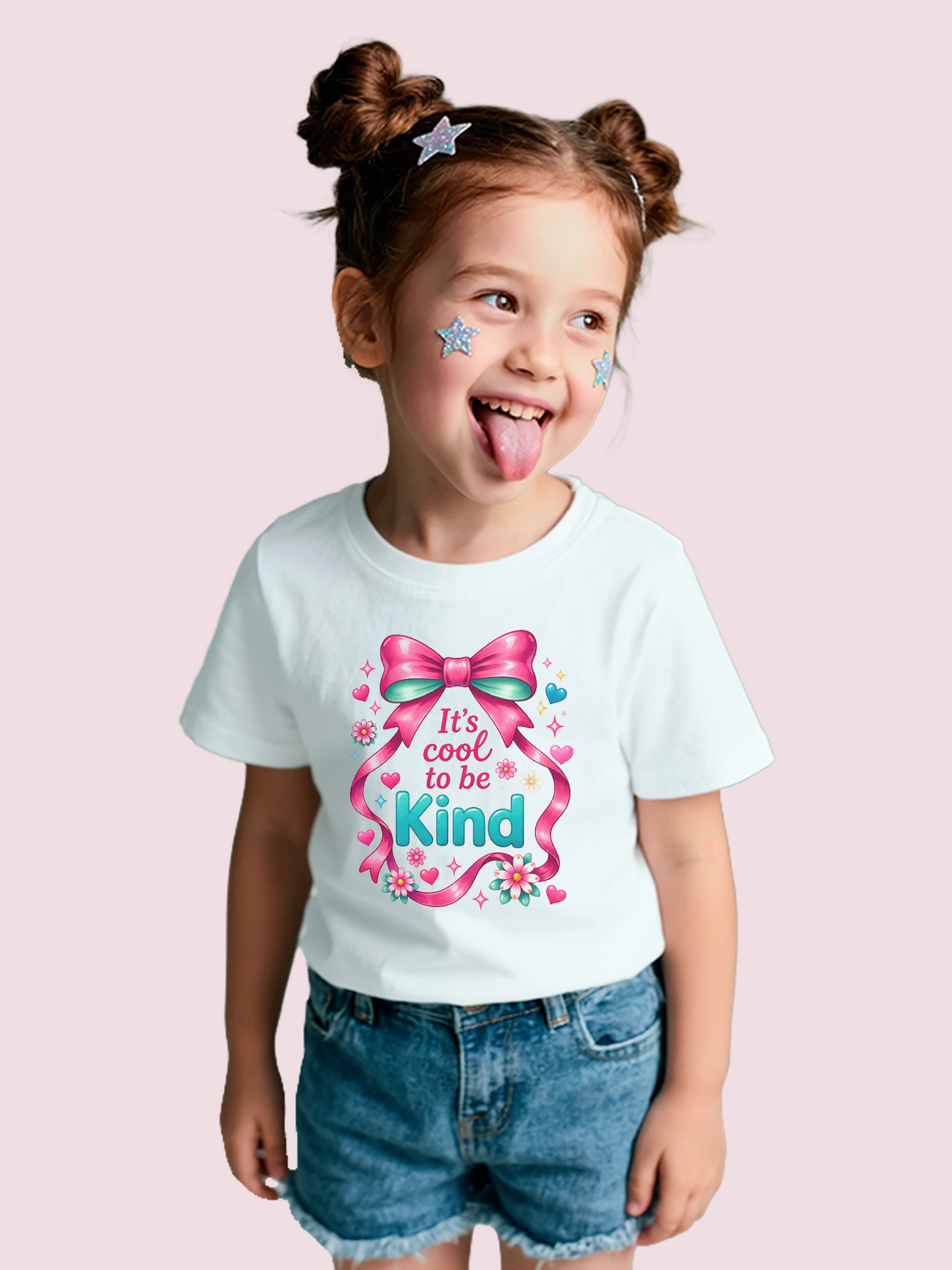 ITS COOL TO BE KIND GIRLS BOW WHITE COTTON T-SHIRT
