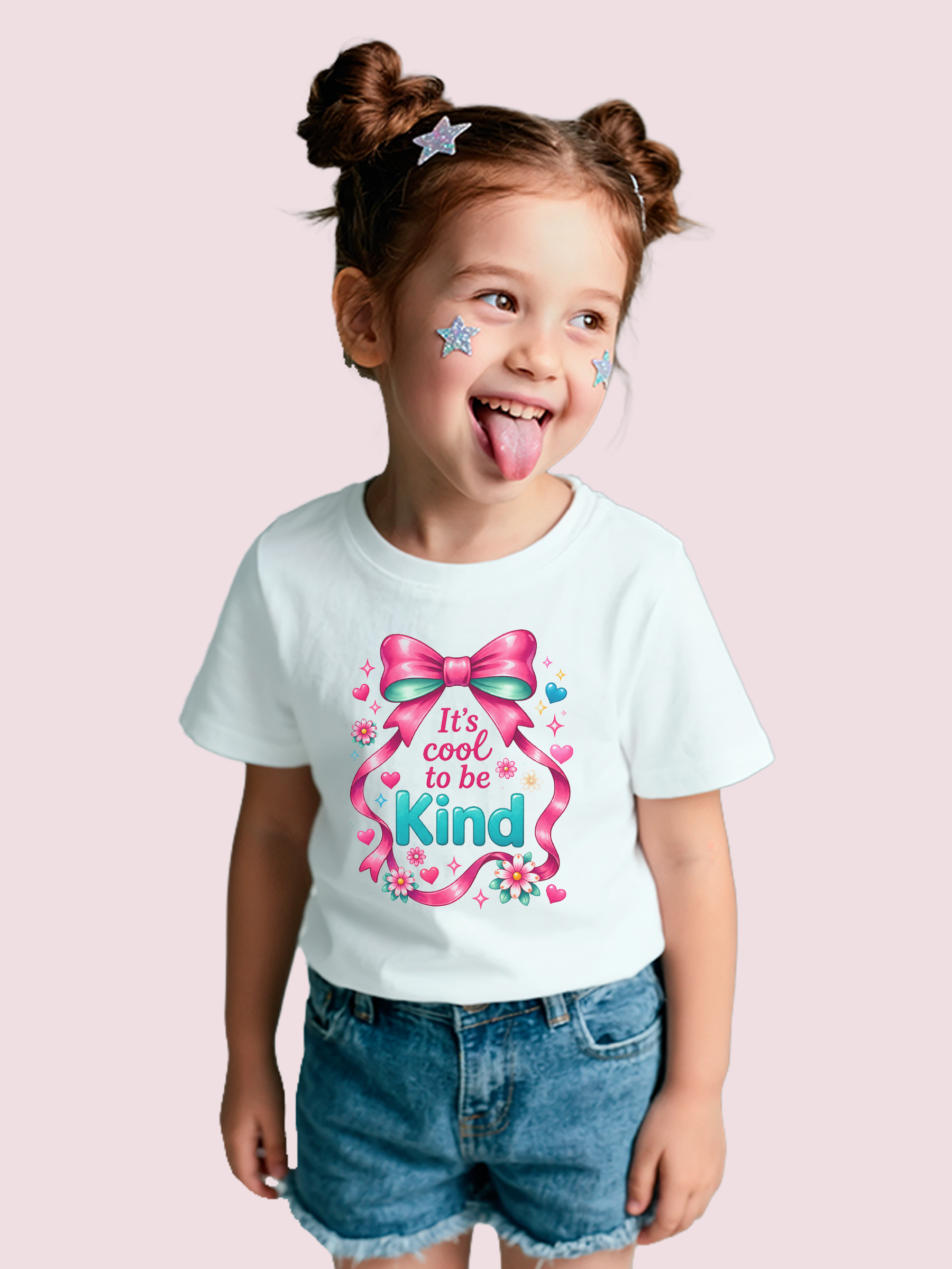 ITS COOL TO BE KIND GIRLS BOW WHITE COTTON T-SHIRT