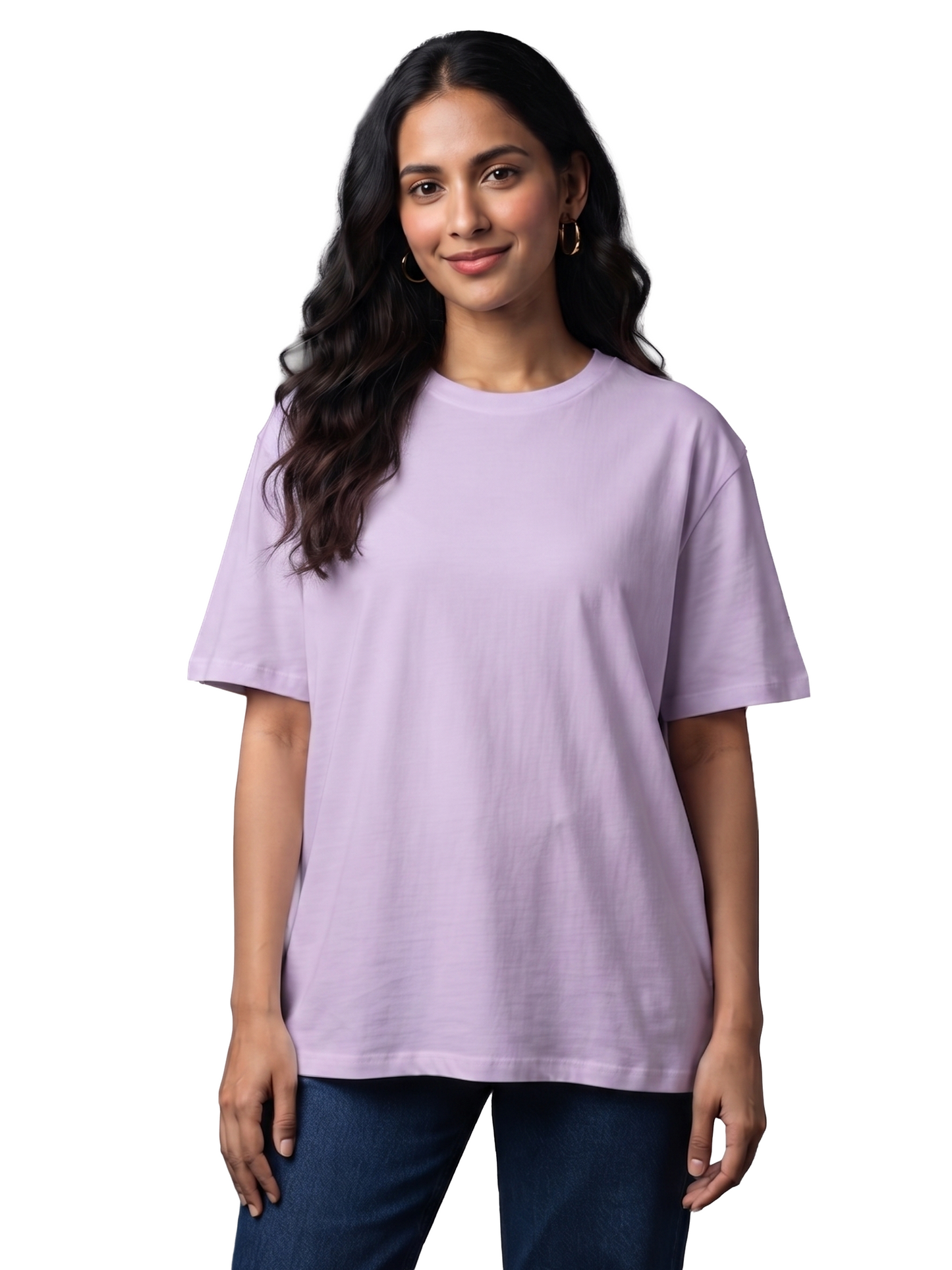 WOMEN'S LILAC OVERSIZED COTTON SOLID T-SHIRT