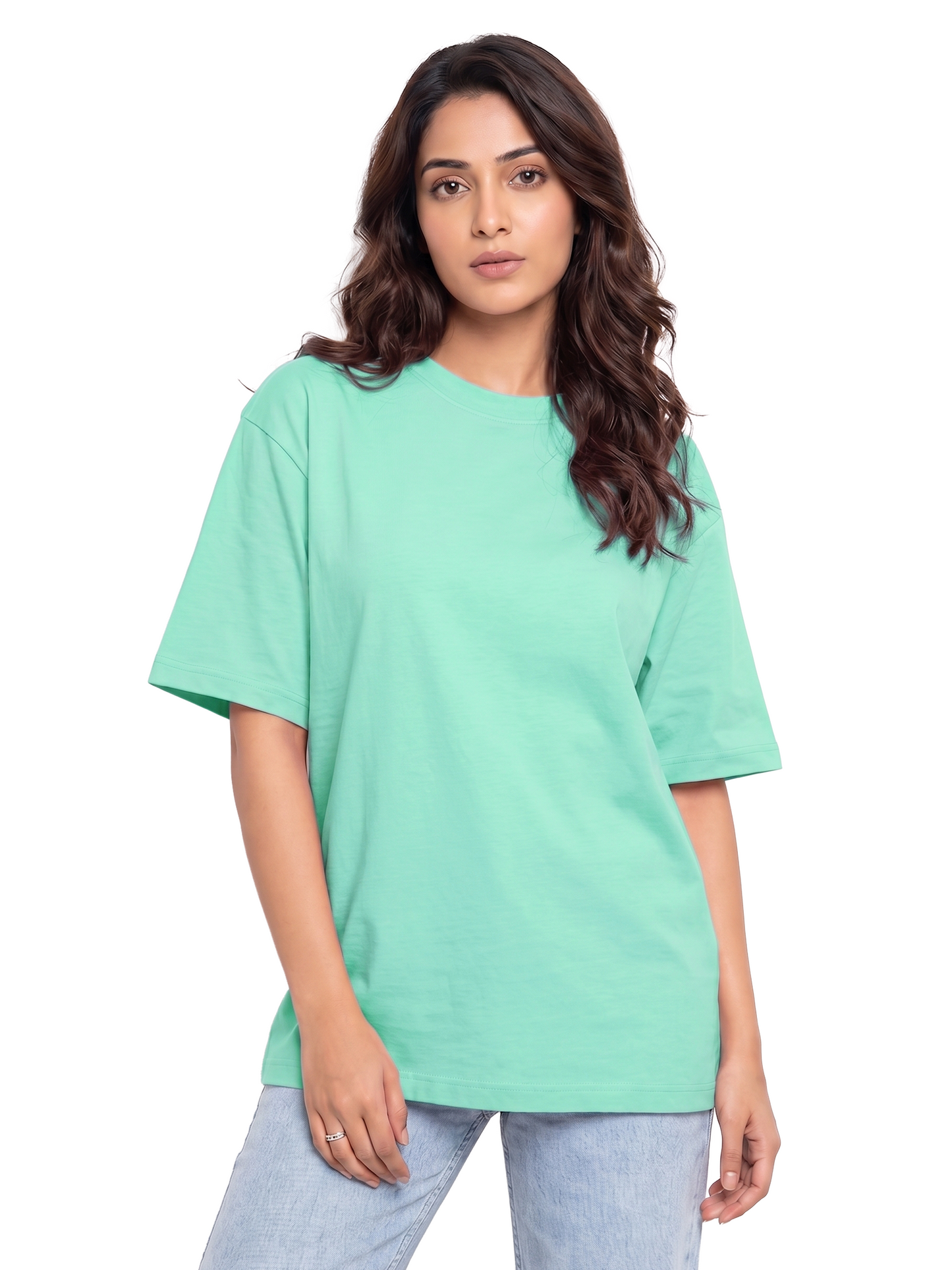 WOMEN'S MINT OVERSIZED COTTON SOLID T-SHIRT