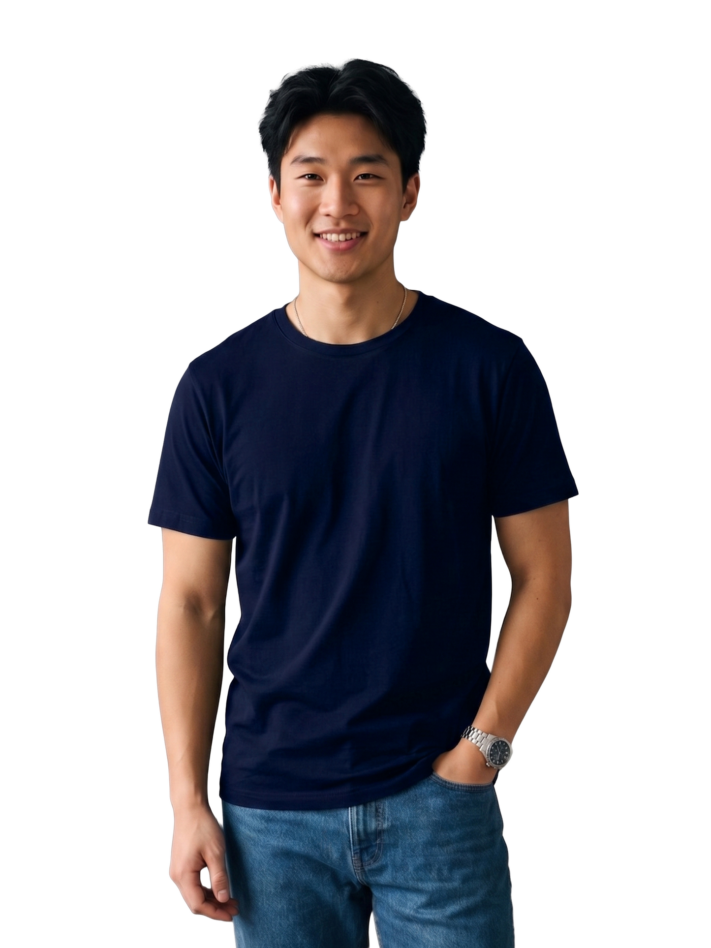 NAVY BLUE CLASSIC CREW COTTON SOLID T-SHIRT