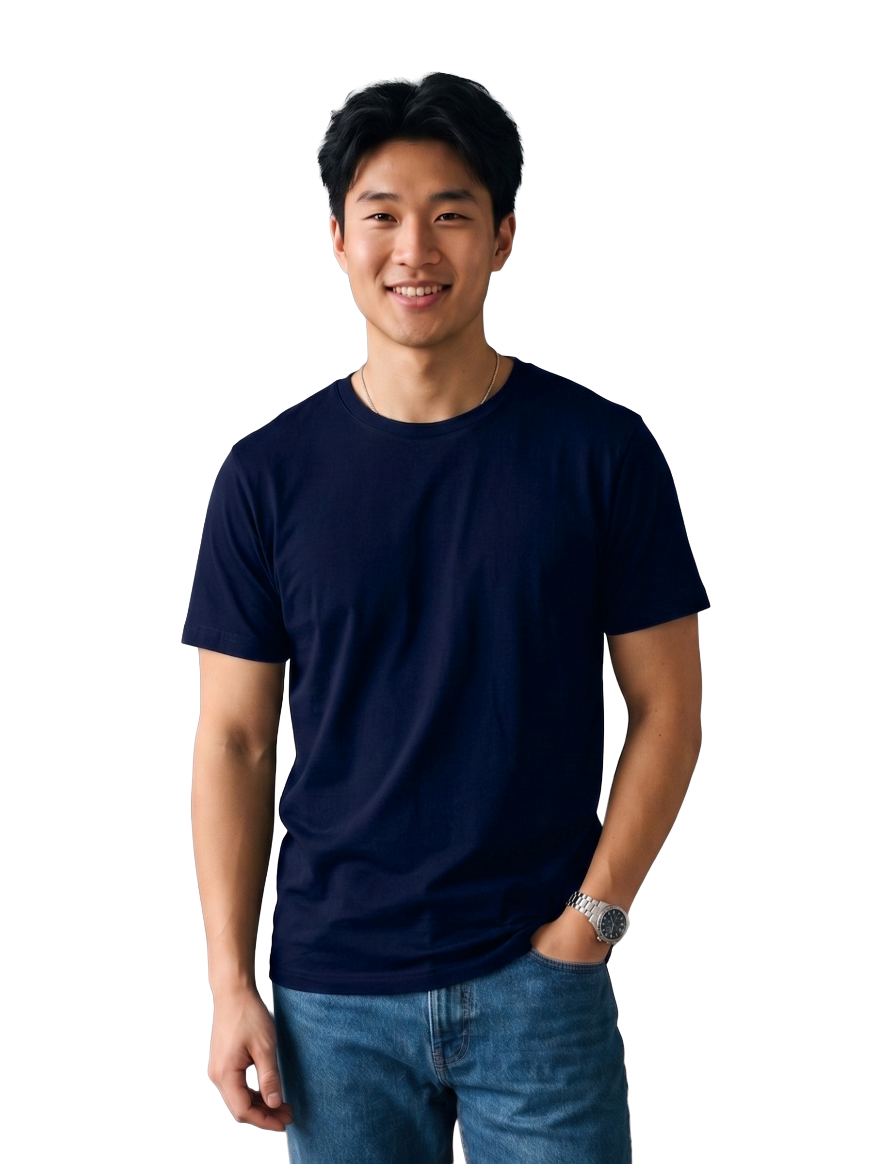 NAVY BLUE CLASSIC CREW COTTON SOLID T-SHIRT