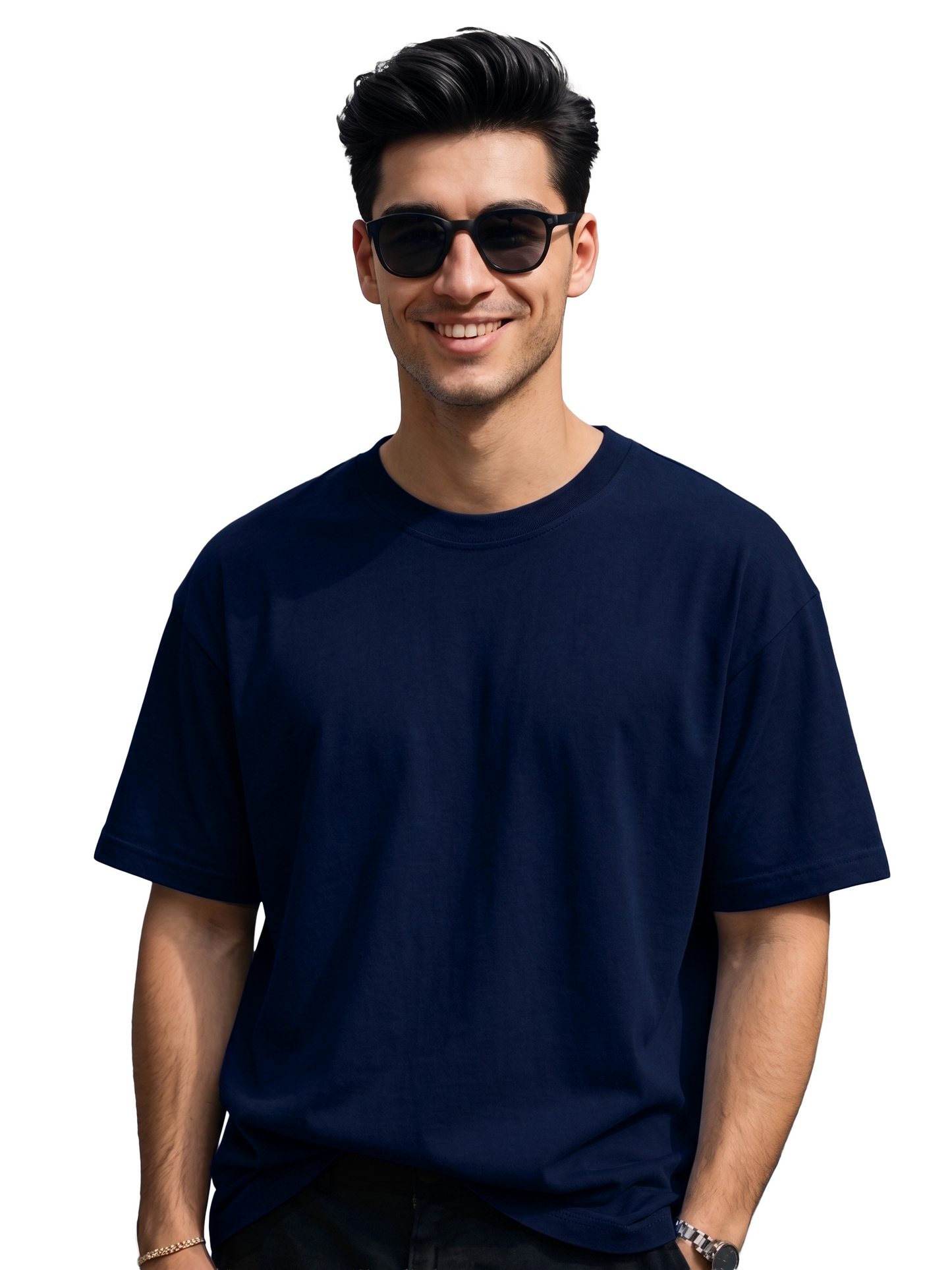 NAVY BLUE OVERSIZED COTTON SOLID T-SHIRT