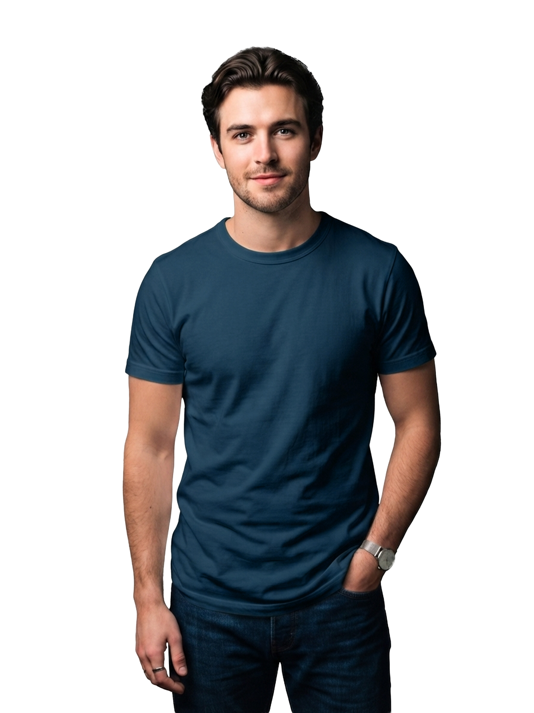 PETROL BLUE CLASSIC CREW COTTON SOLID T-SHIRT