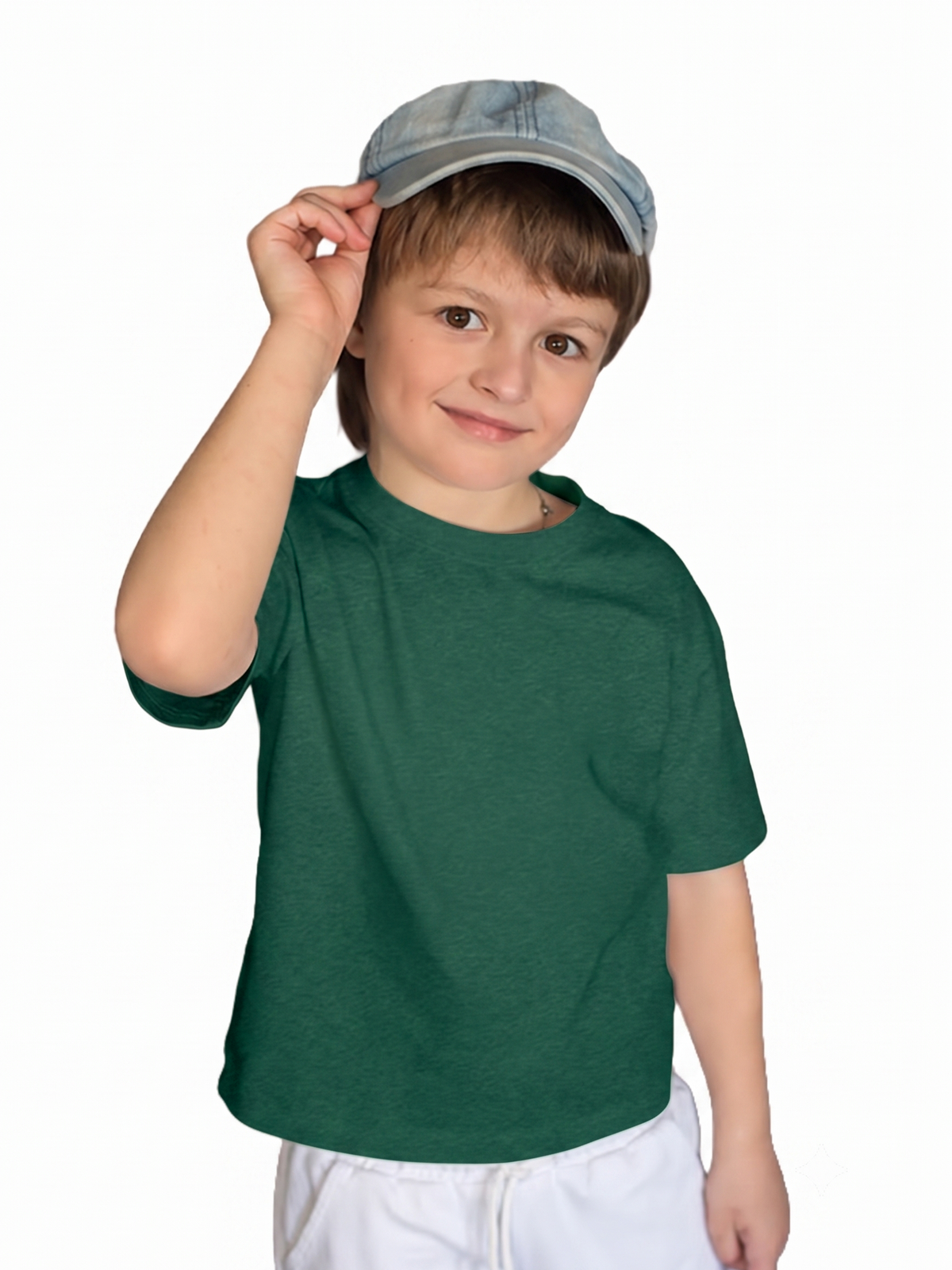 UNISEX KIDS DARK GREEN COTTON T-SHIRT