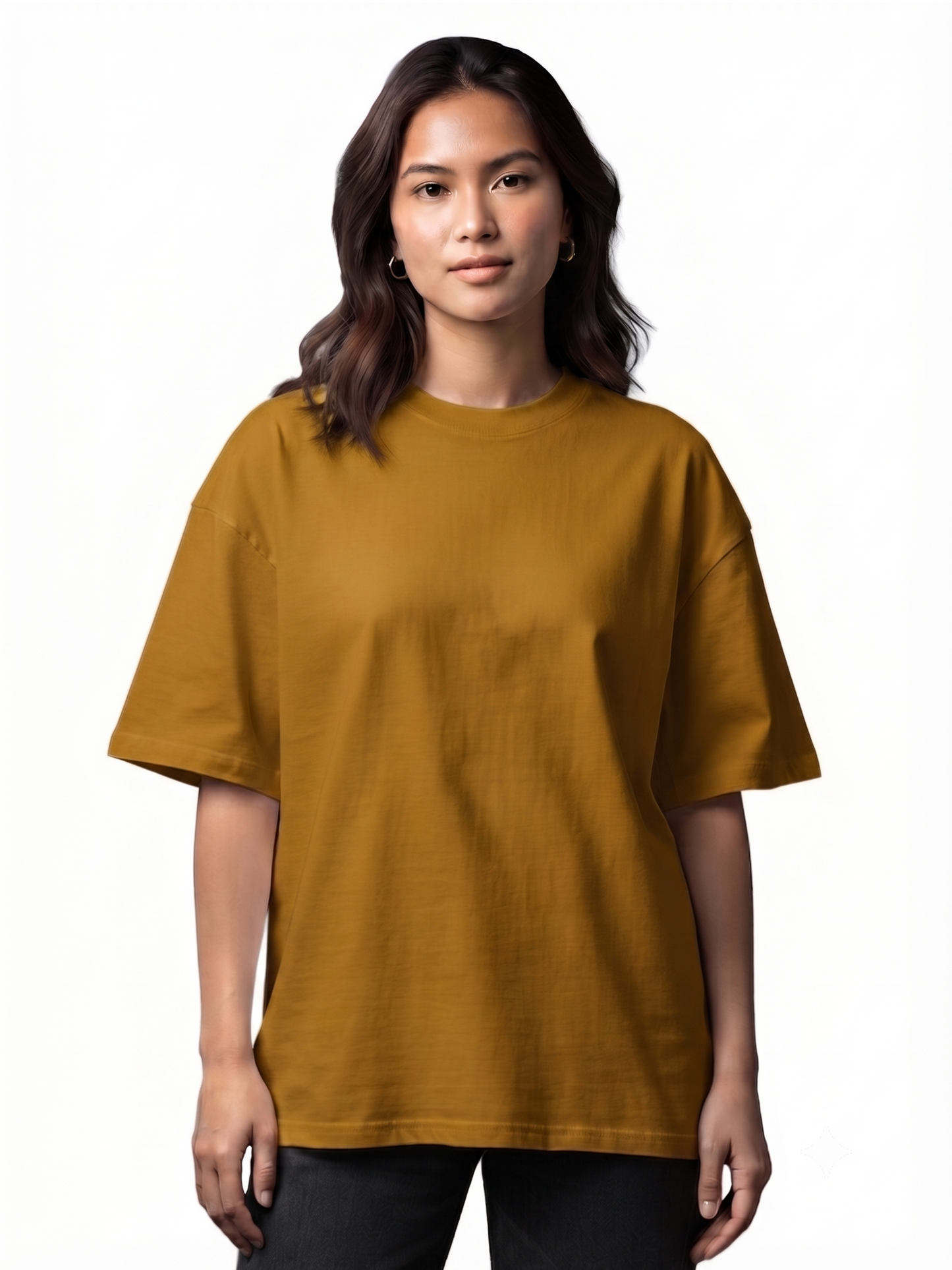WOMEN'S MUSTARD YELLOW OVERSIZED COTTON SOLID T-SHIRT