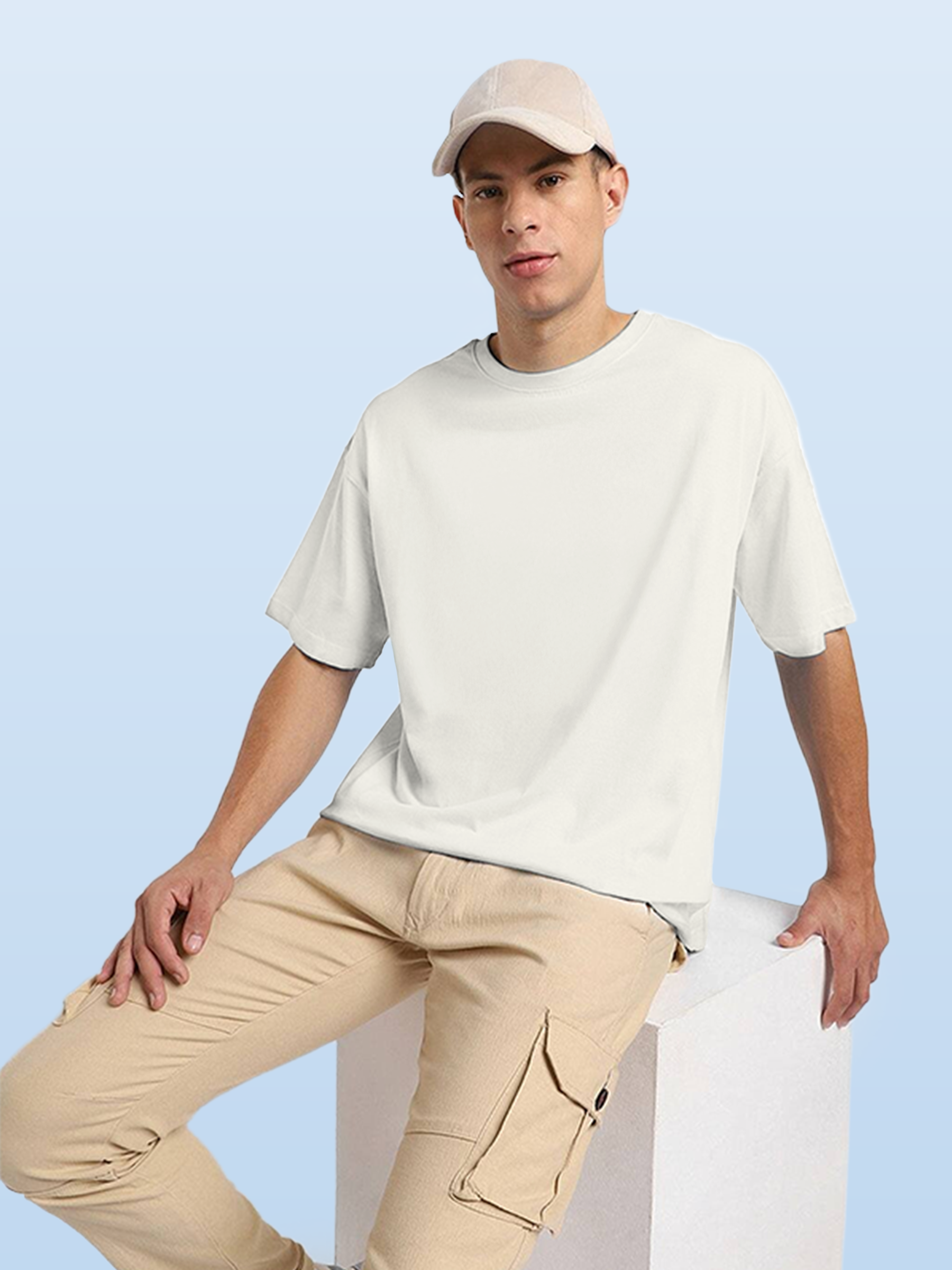 OFF WHITE OVERSIZED COTTON SOLID T-SHIRT