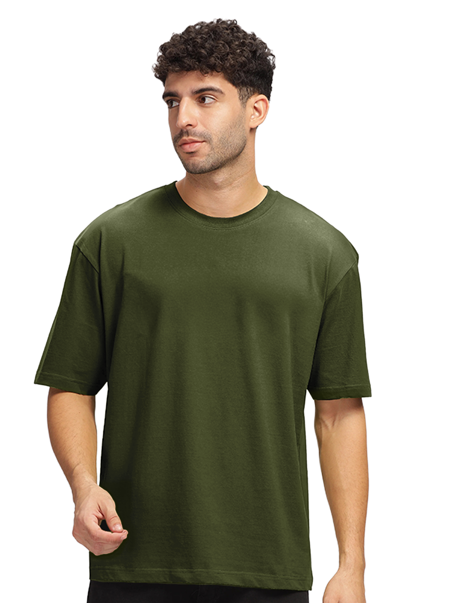 OLIVE GREEN OVERSIZED COTTON SOLID T-SHIRT