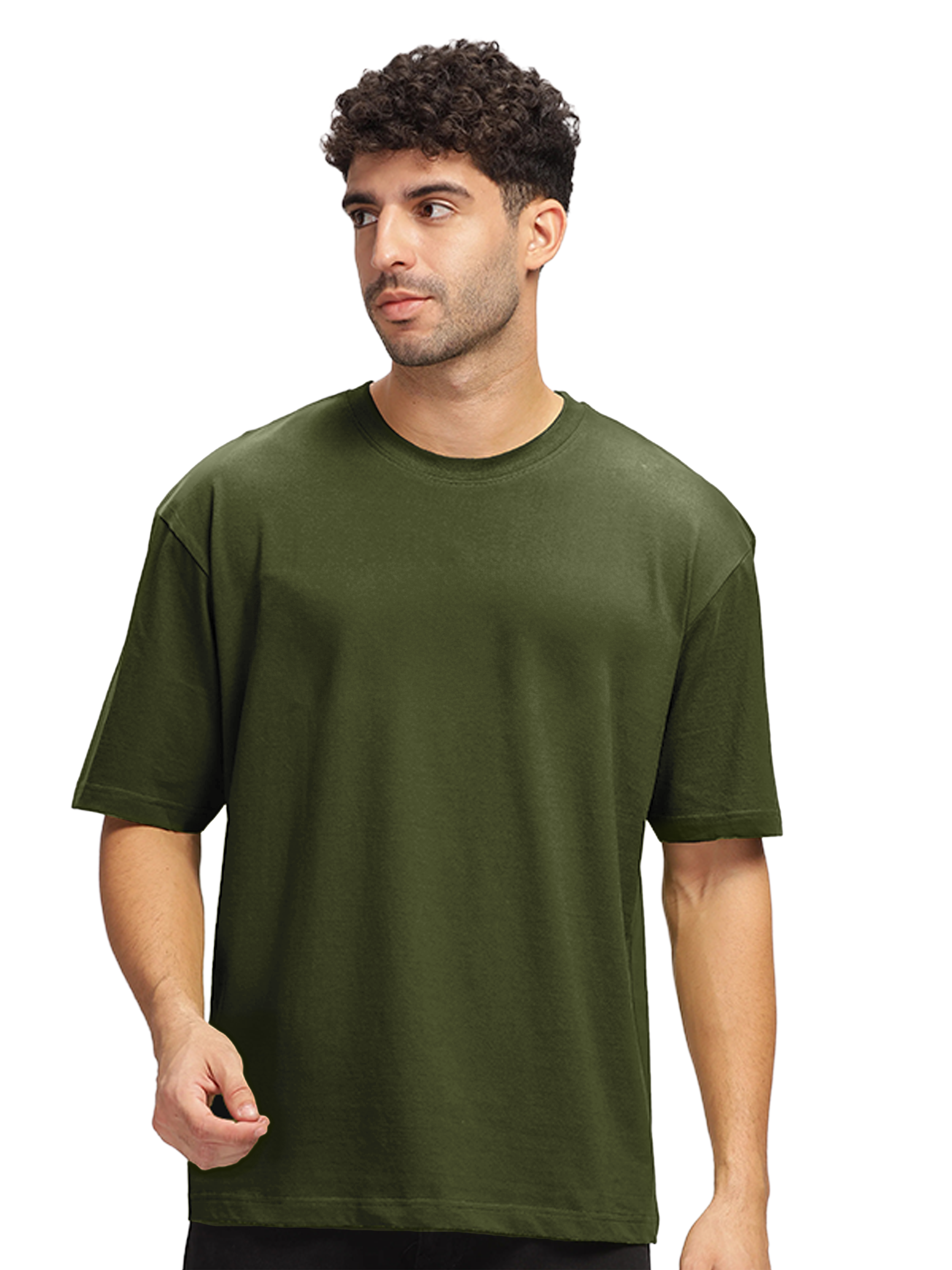 OLIVE GREEN OVERSIZED COTTON SOLID T-SHIRT