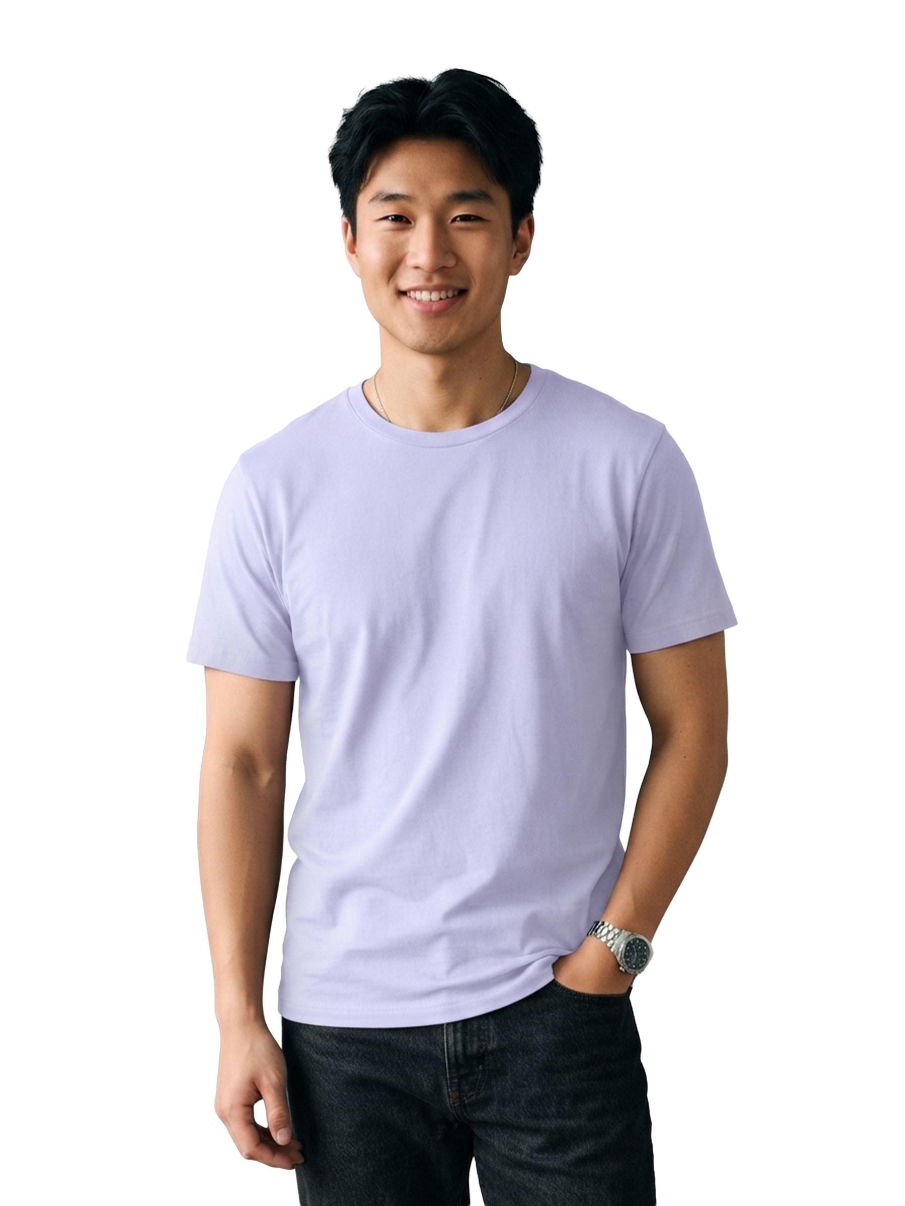 LAVENDER CLASSIC CREW COTTON SOLID T-SHIRT