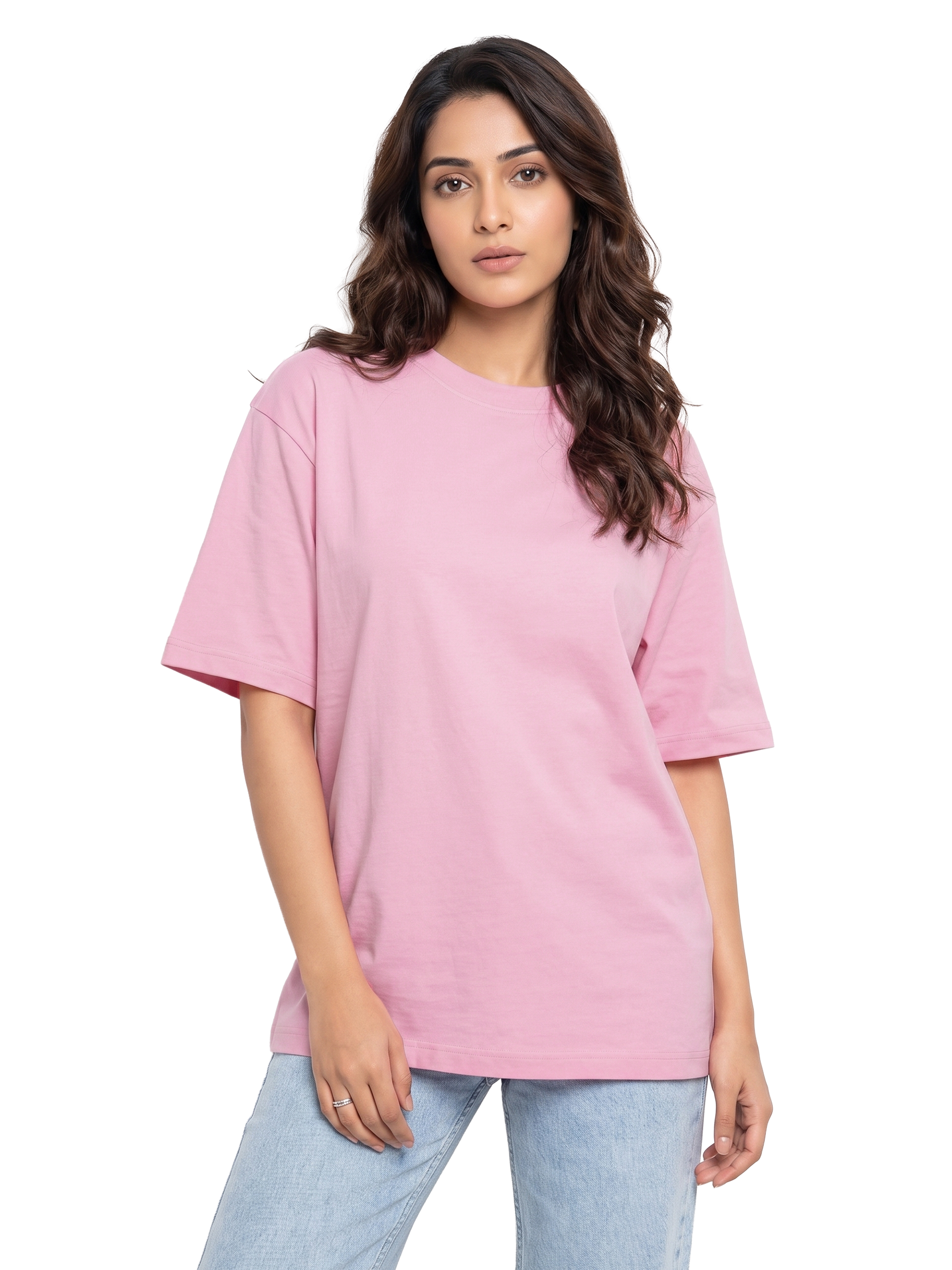 WOMEN'S PINK OVERSIZED COTTON SOLID T-SHIRT