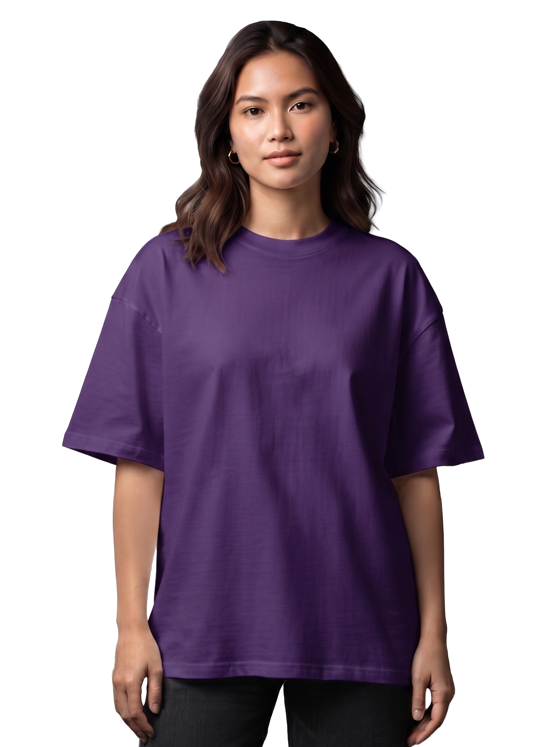 WOMEN'S PURPLE OVERSIZED COTTON SOLID T-SHIRT