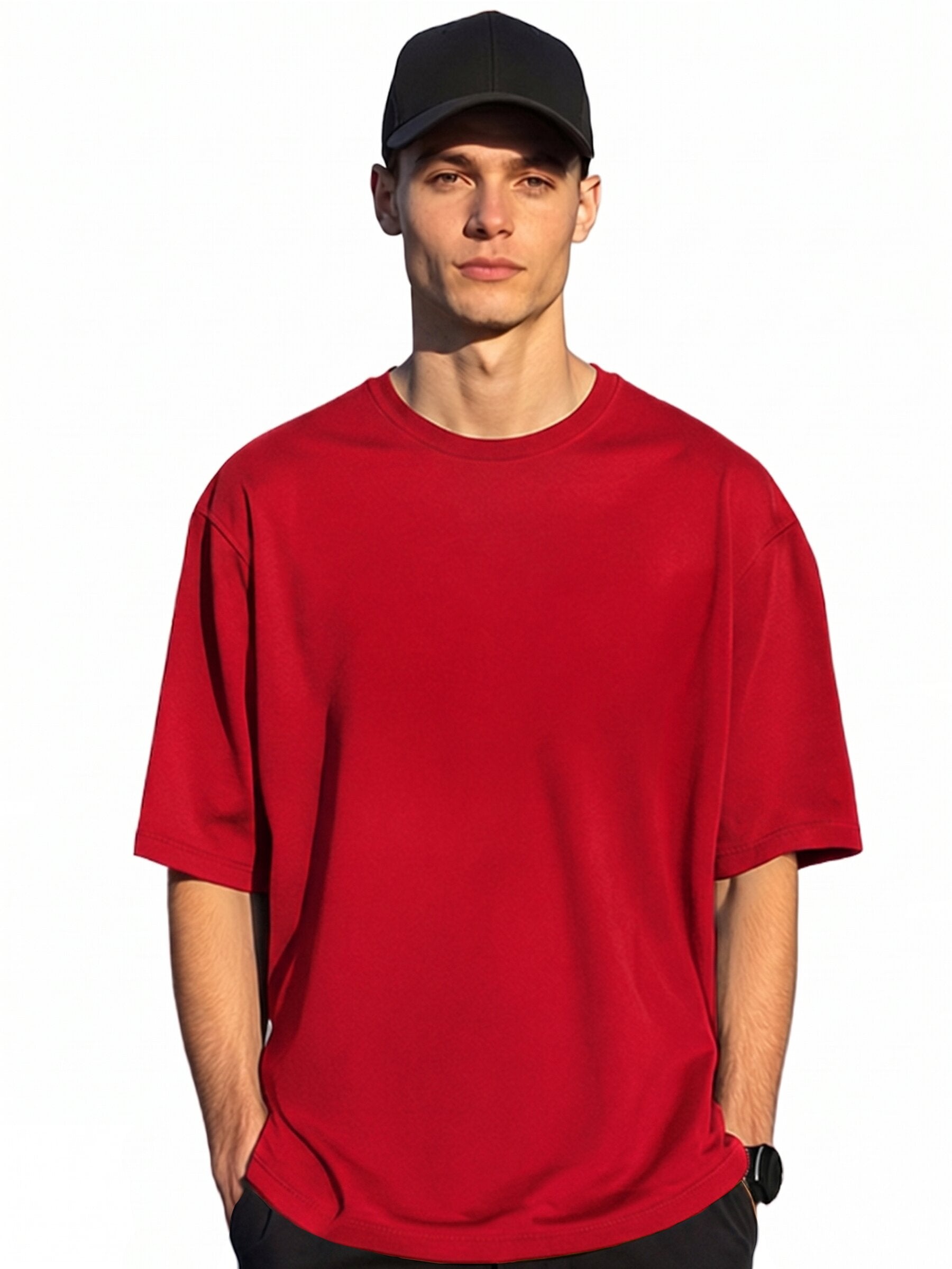 RED OVERSIZED COTTON SOLID T-SHIRT