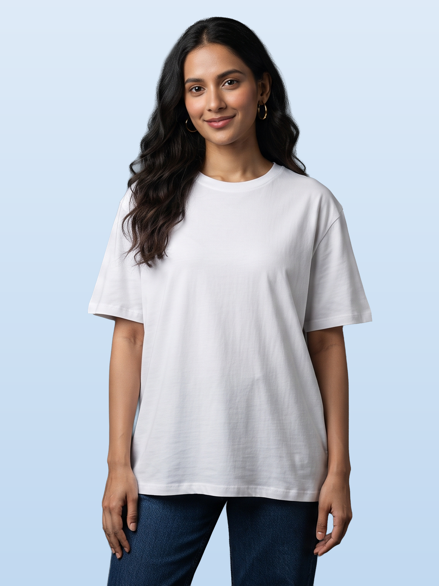 WOMEN'S WHITE OVERSIZED COTTON SOLID T-SHIRT