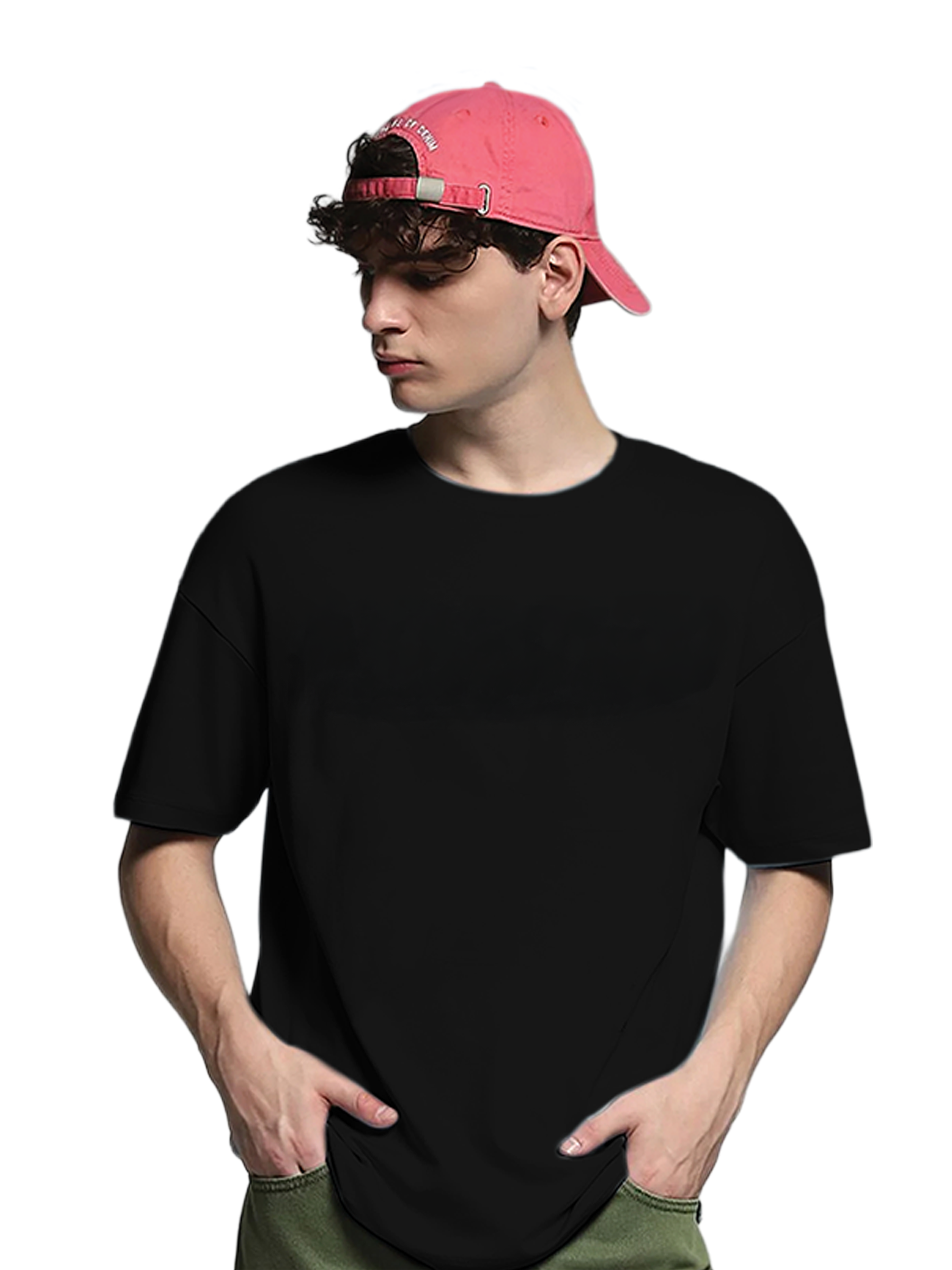 BLACK OVERSIZED COTTON SOLID T-SHIRT